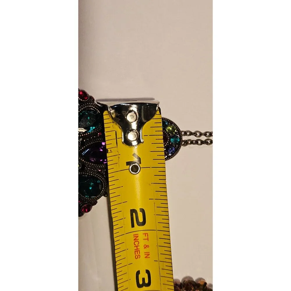 Vintage‎ Necklace Pendant Large Gothic Multicolor & Amber Beaded Hoop Earrings